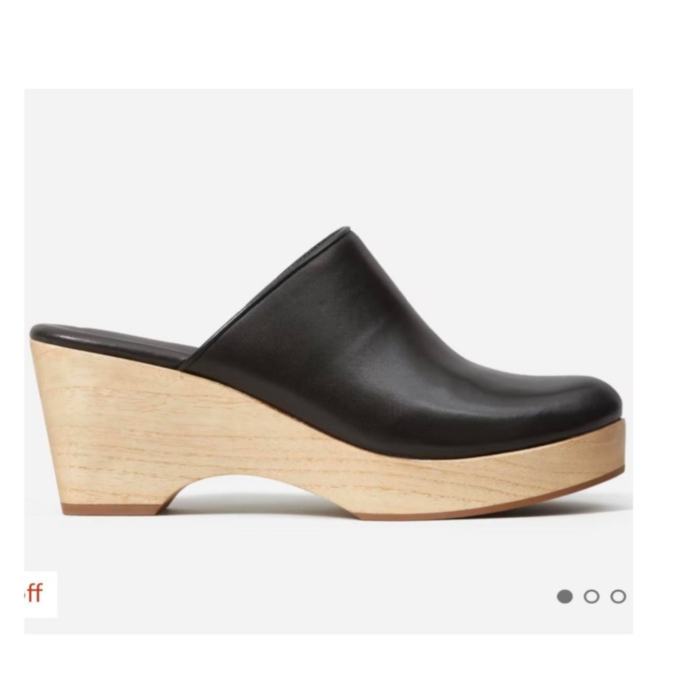 Everlane black wooden wedge clogs size 9